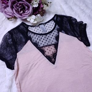 H&M Black Lace & Pink T-Shirt Top